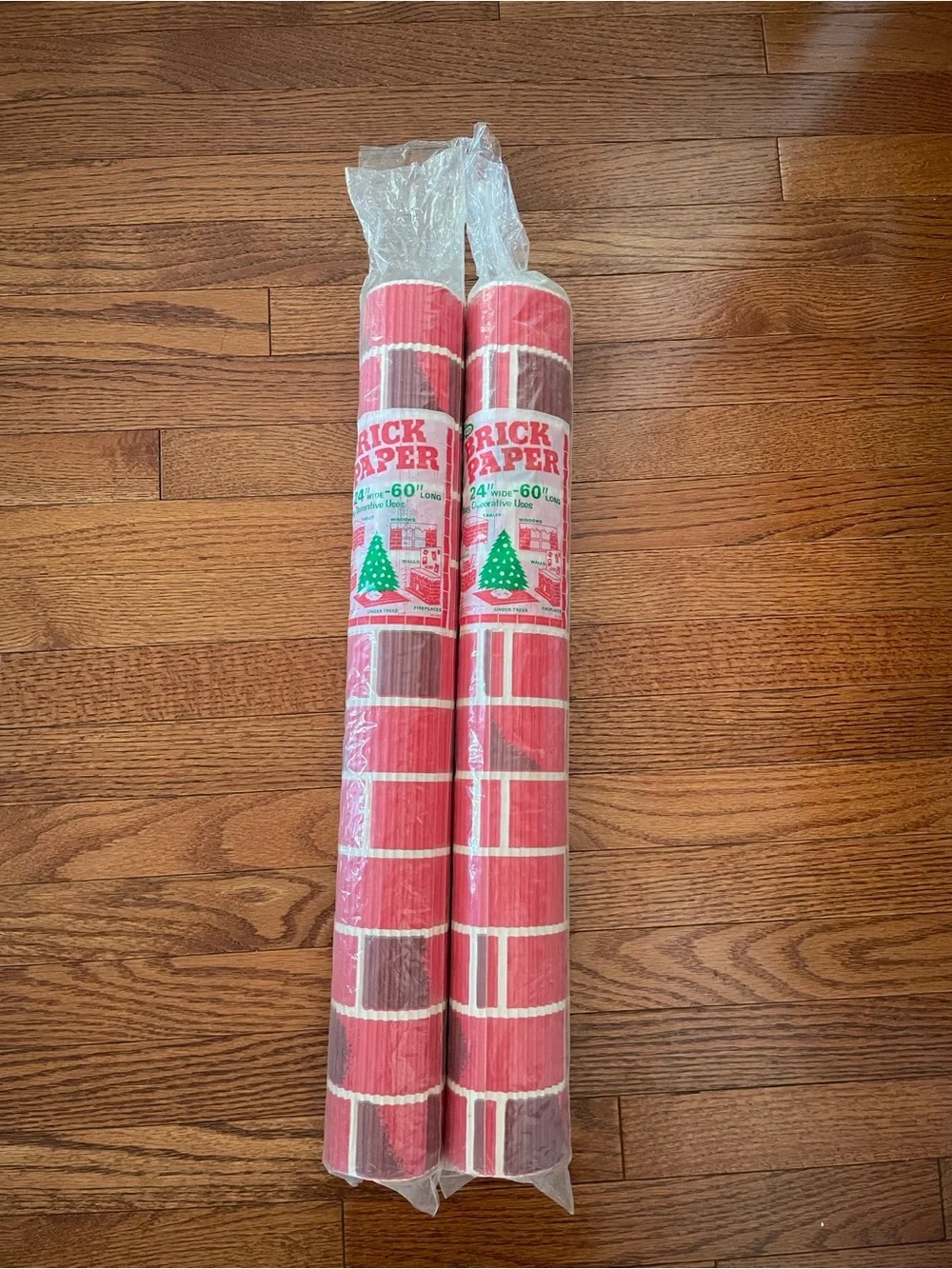 Vintage Brick Paper Christmas Fireplace Original Package 2 Rolls